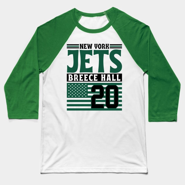 New York Jets Hall 20 American Flag Football Baseball T-Shirt by Astronaut.co